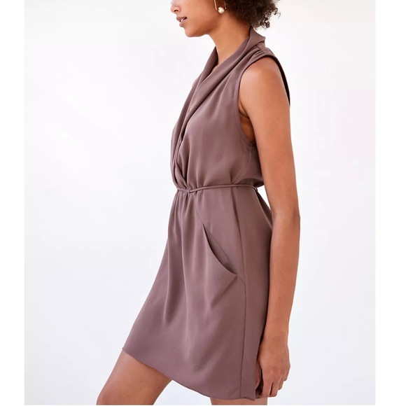 Aritzia Wilfred Sabine Dress Faux-wrap Mini Dress pockets purple Size S - Picture 5 of 9